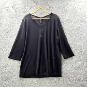 New TS Taking Shape Womens T-Shirt Top Plus Size M Black Mesh Knit Long Sleeve