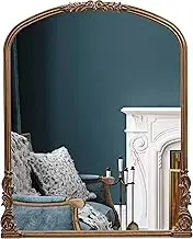Wylde Iris English Estate Carved Arch Wood Wall Mirror, Mirror for Entryway, Living Room, Bathroom, Antique Gold, 28.4x35