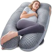 Meiz Pregnancy Pillows, Pregnancy Body Pillow, Pregnancy Pillows for Sleeping, Maternity Pillow for Pregnant Women with Cooling Jersey & Velvet Cover, Grey & Blue