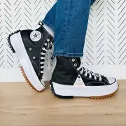 ⭐Converse Run Star Hike Hi Sz 9 Women Shoes Leather Sneakers Black White A04292C