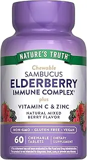 Elderberry Immune Support | 60 Chewable Tablets | with Vitamin C and Zinc | Non GMO and Gluten Free Complex | Mixed Berry Flavor | by Nature's Truth