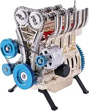 TECHING v4 Engine Model kit Full Metal Model Engine Assembly Kit Kids Run Adults 350+Pcs Assembly time 4 Hours DIY Toy Gift (4 Cylinder Engine kit)