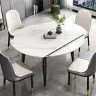 Round Sintered Stone Dining Table Extendable Guest Dining Table with Metal Legs