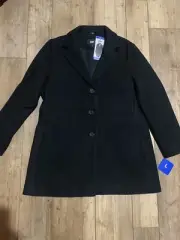 Womens DKNY Black Large Pea Coat Polyester Wool Blend New With Tags