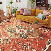 Area Rug Short Pile Orange Retro,200 X 300 cm,Floor Carpet for Living Room Bedroom Office Decor