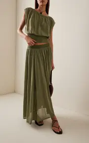 [Zimmermann] Illuminate Gathered Gauze-Knit Maxi Skirt