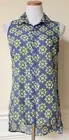 NWT RED CAMEL Blue Print Sheer Blouse Sleeveless Button-Front Slit Back M