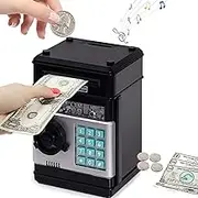Black Piggy Bank Cash Coin Can,ATM Bank Electronic Coin Money Bank for Kids,with Music,Gift, Money Bank Password Cute ATM Piggy Bank Coin Can for Real Money, Auto Scroll Paper Money Saving Box