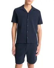 Vince Cotton Blend Boucle Regular Fit Button Down Camp Shirt