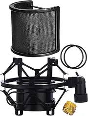 Microphone Shock Mount with Pop Filter Mic Anti-Vibration Suspension Shock Mount Holder Clip for Diameter 46mm-53mm Microphone