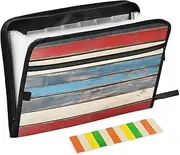 Quteprint 13 Pockets Expanding File Folder with Zipper Closure, Rustic Colorful Wood Planks Accordion File Folder with Sticky Labels, Letter Size A4 Papers Expandable File Document Organizer