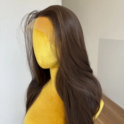 Synthetic Hair Heat Resistant Frontal T Lace Wig Long Straight Light brown