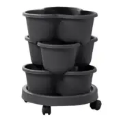 Strawberry Planter Trio Stacking Stackable Garden Plastic Plant Pot + Wheel Tray
