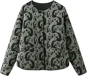 [DSAoTeng] Women Y2K Floral Quilted Padded Cropped Jackets-Casual Vintage Long Sleeve Comfy Loose Button Cardigan Coat Winter Outwear