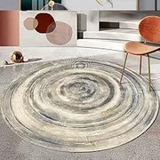 Round Large Non Slip Carpet Living Room Bedroom Soft Touch Short Pile Style Rugs Retro Abstract Tree Ring Blue/Gray2, ø 180 cm