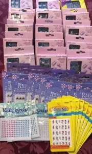 Huge Lot NOS Nail Art Kits 47 Sets Of Gemstones Boxes Stickers Jewels Toe READ