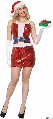 Sexy Miss Santa Sequin festive Christmas Costume Dress, Red White