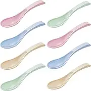Outus 8 Pieces Wheat Straw Plastic Spoon, Portable, Microwave & Dishwasher Safe, 4 Colors (Green, Yellow, Pink, Blue), 6 x 1.38 Inches
