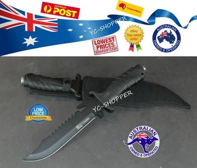 Hunting Knife Razor Sharp Huge Camping Bowie Black Military SS Steel Pig Sticker
