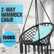 Black Deluxe Hammock Chair Macrame Cotton Swing Bed Relax Outdoor Hanging Indoor