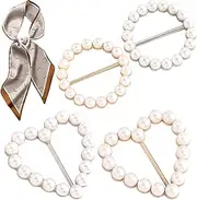 [Generic] Ring Clips - Scarf Ring Clip Tightener, 4pcs Ladies Shirt Tie Clip Clothes With Pearls | Fashion Clothing Holder Clasp For Scarf, Shawl, Sweater, Tie, And Dress, Refer to description, Refer to
