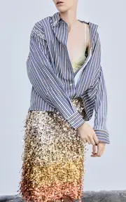 [DES_PHEMMES] Feather Sequined Panel Midi Skirt