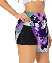 [GaxfjRu] Purple Butterfly Print Women's Running Shorts High Waisted Running Shorts Pocket Sporty Gym Elastic Short, Black, XXL