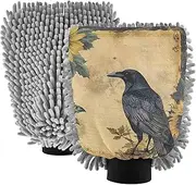 XYMZR Vintage Sunflower Crow Absorbent Microfiber Car Wash Mitt, Funny Cute Anime Scratch Free for Cars Cleaning, Home Cleaning Mitts, 2 Pack, 10.24” L x 7.09” W