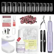 SAVILAND Square Gels Nail Kit: with Nail Drill 500PCS Nail Tips Square 0.5Oz 4-in-1 Gel Nail Gel & U V/LED Nail Lamp Nail Art Design Acrylic Nail Kit Home Salon Starter Kit
