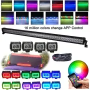 50inch Offroad LED Light Bar &4x 4in Spot Lights w/ Chasing RGB Halo Kit Driving