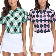 [TrendiMax] Women's 2 Pack Short Sleeve Golf Polo Shirts Lightweight Quick Dry Athletic Summer Sport Tops