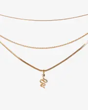 Gold Layered Chain Snake Detail 3 Pack Necklace
