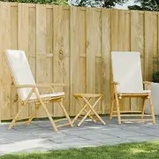 3 Piece Folding Bistro Set with Cream White Cushions Bamboo, Garden Furniture Sets