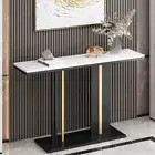 Elegant Stone Marble Console Table Long Entryway Sofa Table w/ Heavy Framed Base