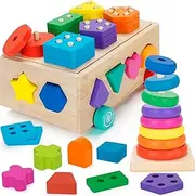 Aigybobo Montessori Toys for 1 Year Old, Baby Toy 12-18 Months, Wooden Shape Sorting & Ring Stacking Toys for Toddlers and Kids Preschool, Ideal for Boys Girls Age 1 2 3 Years Old