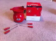Velata Rouge Cheese And Chocolate Fun Fondue Warmer With Forks new in box