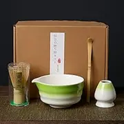 4 pcs Matcha Whisk Set,Matcha Whisk and Bowl,Matcha Kit Includes Ceramic Matcha Bowl with Spout and Matcha Whisk Holder,Bamboo Matcha Whisk and Scoop for Japanese Matcha Tea Ceremony