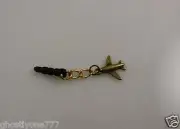 airplane air plane charm cell phone charm ear cap dust plug goldtone small