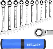 10-Piece Ratcheting Wrench Set (6-18 MM) Metric Chrome Vanadium Steel Combinatio
