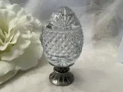 Solid Crystal Glass Egg on Pedestal Pattern Glass Made In France 4.75 Inch Tall