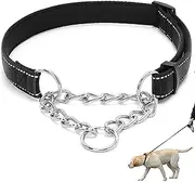 Dog Chain Collar, Martingale Collar No Pull Reflective Training Collar Anti Chew Pull Dog Collar Nylon Safety Metal Chain with Soft Padded for Large Medium Small Dogs