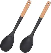 2pcs Silicone Cooking Spoon Spoons Silicone Wok Spatula Wooden Spatula for Cooking Ladle Wooden Ladle for Soup Kitchen Tools Cookie Scoops for Baking Kitchen Gadgets Pine Wood