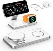 [EXW] for MagSafe Charger,3 in 1 Fast Charging Station,Foldable Wireless Charger Stand for iPhone 12-16,Travel Magnetic Charger for AirPods and Apple Watch (Adapter Included) (White)