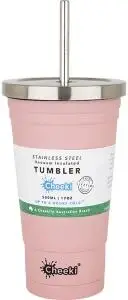 Cheeki Insulated Tumbler Pink with S/Steel Straw 500ml