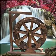Wooden Garden Water Feature Wheel Fountain Terrace Garden Water Feature Feng Shui Wheel/Retro Country Water Pump Design Fountain, Balcony Courtyard Garden (Size : 80cm(31.5inch))