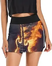 [RPLIFE] Magic School Exercise Skort, Ladies Tennis Skirts with Shorts，Womens Fashion, Guitar on Fire, X-Large