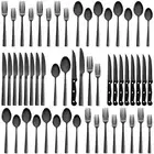 48 Pieces Black Silverware Set with Steak Knives, Stainless Steel silverware ...
