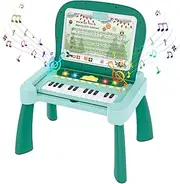 4-in-1 Children's Play Table, Interactive Children's Learning Table with 4 Flashcards, 5 Sheet Music, Writing Board, Hidden Piano - Intelligent Educational Game Table Toy, for Toddlers 3-6 Years +