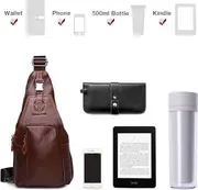 Men Genuine Leather Chest Bag, Crossbody Shoulder Bag Sling Bags Backpack Messenger Bag Daypack For Business Casual Sport Hiking Travel Brown