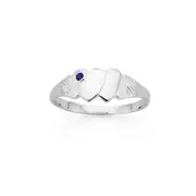 Silver Blue Stone Double Heart Signet Ring Size O in Blue